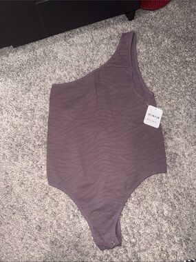 Free People One-Shoulder Mauve Ribbed Bodysuit